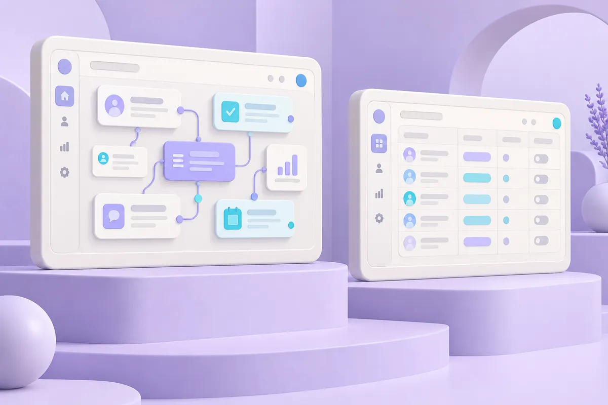 Two contrasting CRM interfaces illustrating tailored and standard software workflows