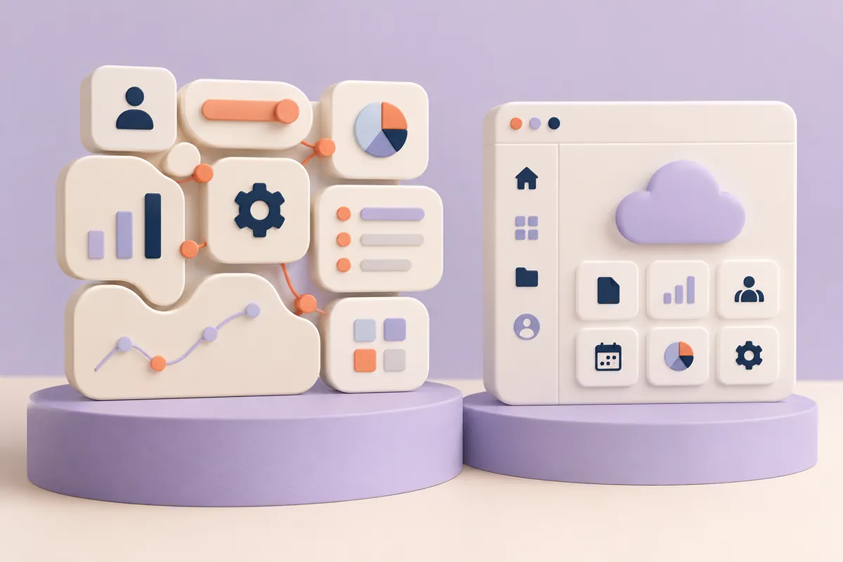Tailored software modules and a standard cloud application shown side by side