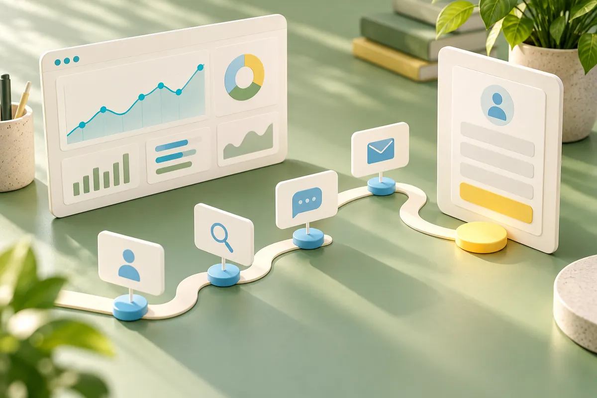 Website analytics and enquiry journey illustrating the path from visits to leads